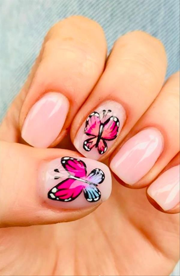Pink Butterfly Nails Short - Nails Design Ideas