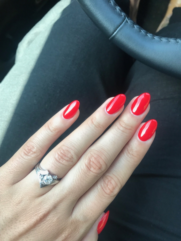 Ferrari Red Almond Round Acrylic Bright Red Short Nails