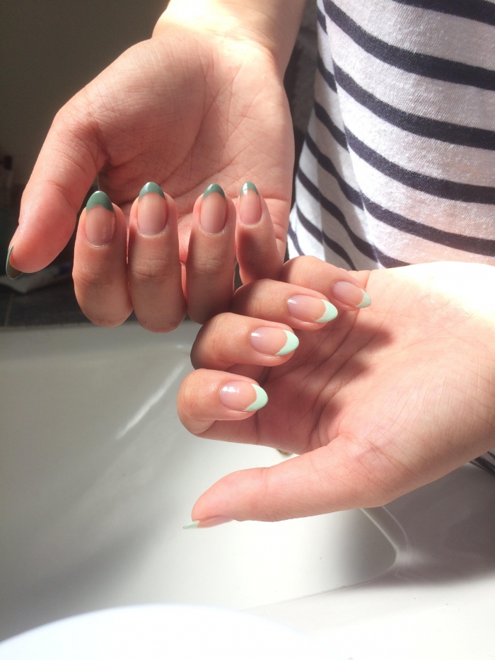 Colorful And Chic Green French Tips On Almond Nails Im In Love