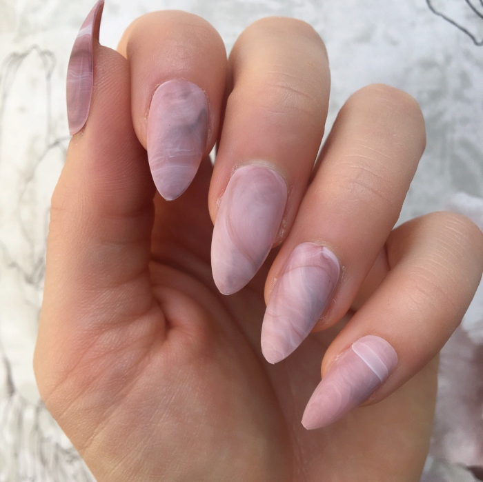 Instant Pink Marble Matte Almond Doobys Nails