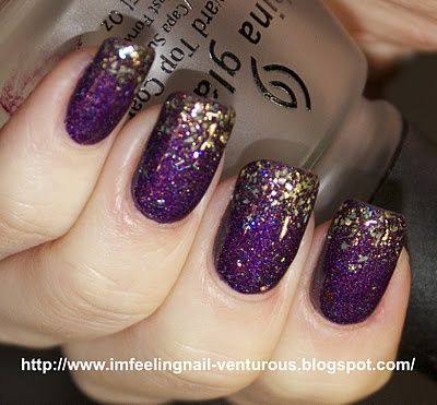 Deep Purple Nails With Gold Sparkles At The Tips Love This