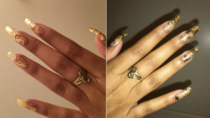 Diy Nailsnail Design Clear Base With Gold Flakes