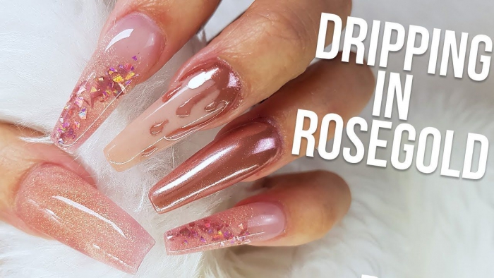 Dripping In Rose Gold Chrome Nail Design