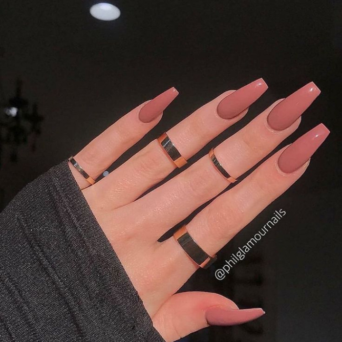 Dusty Rose Coffin Square Nails