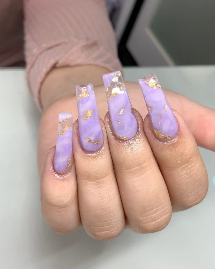 Lavender Acrylic Nails With Gold Foil Acrylic Nails