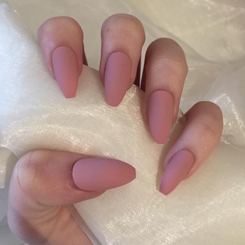 Matte Dusty Pink Long Coffins Nails By Georgia
