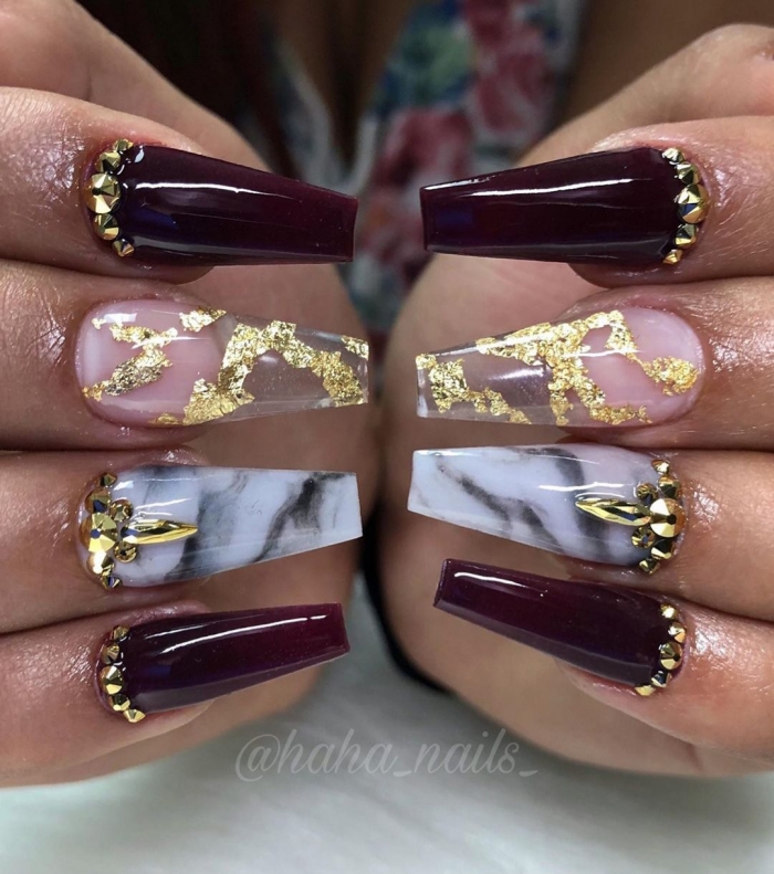 Matte Red Nails With Gold Flakes