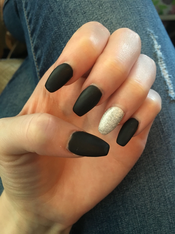 My Matte Black With White And Silver Nails