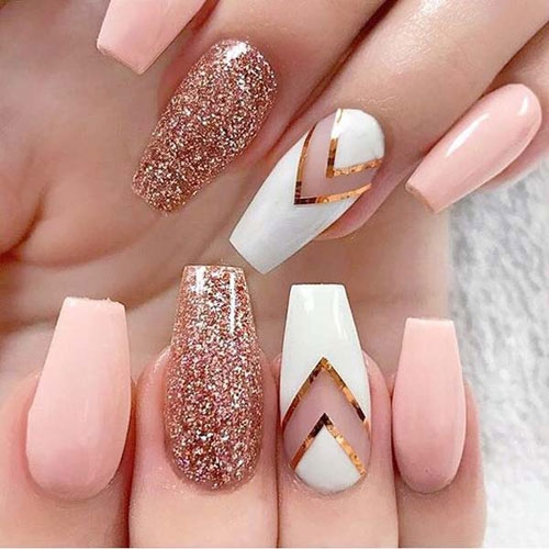 Pink Rose Gold Nails With Glitter