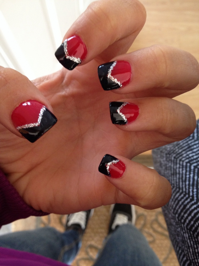 Red Black And Silver Nails
