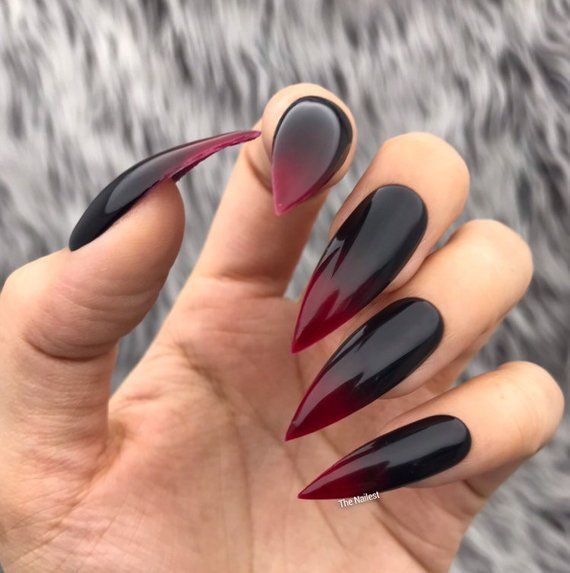 Vamp Black Red Ombre Glossy Halloween Press On Nails