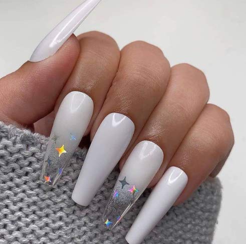 Amazoncom Aksod Glossy Gradient White Press On Nails Long