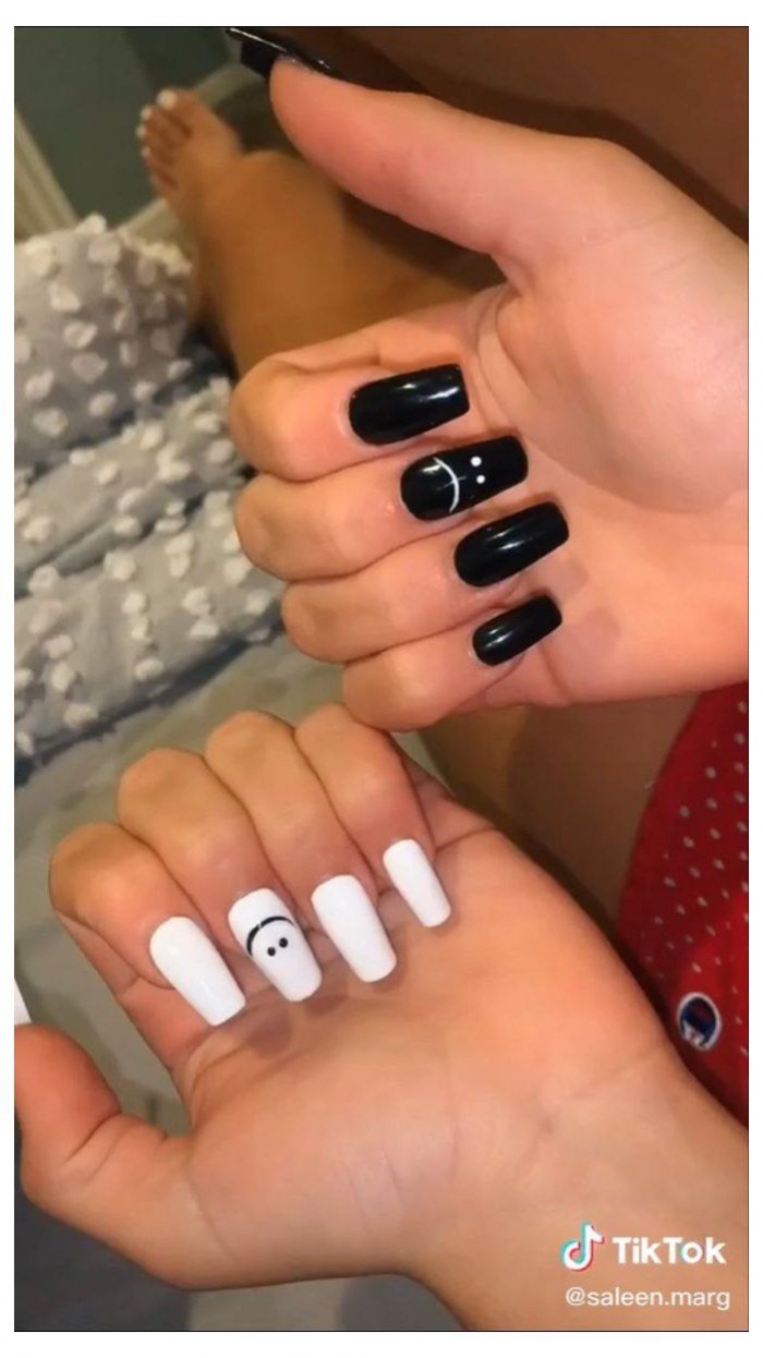 Black And White Nails Summer Acrylic Nails Designs Simple