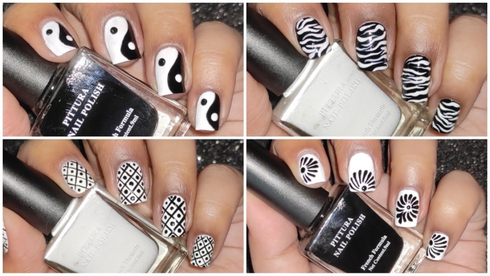 Easy Black And White Nail Art Design For Short Nails