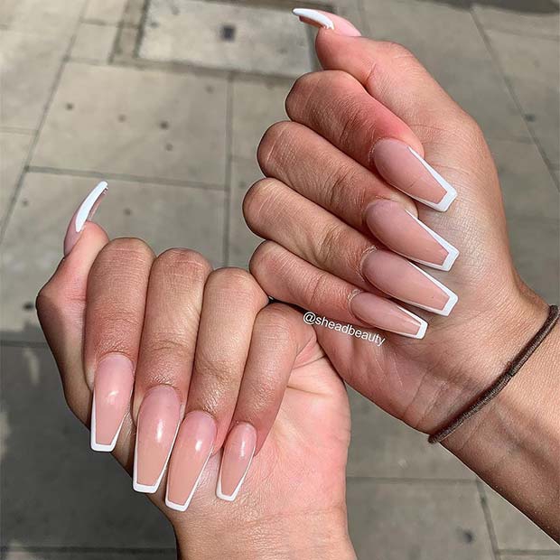 Elegant French Tip Coffin Nails You Need To See