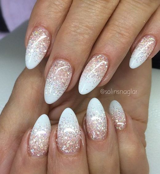 Fabulous Ombre Nail Art Designs Pink To White With Glitter