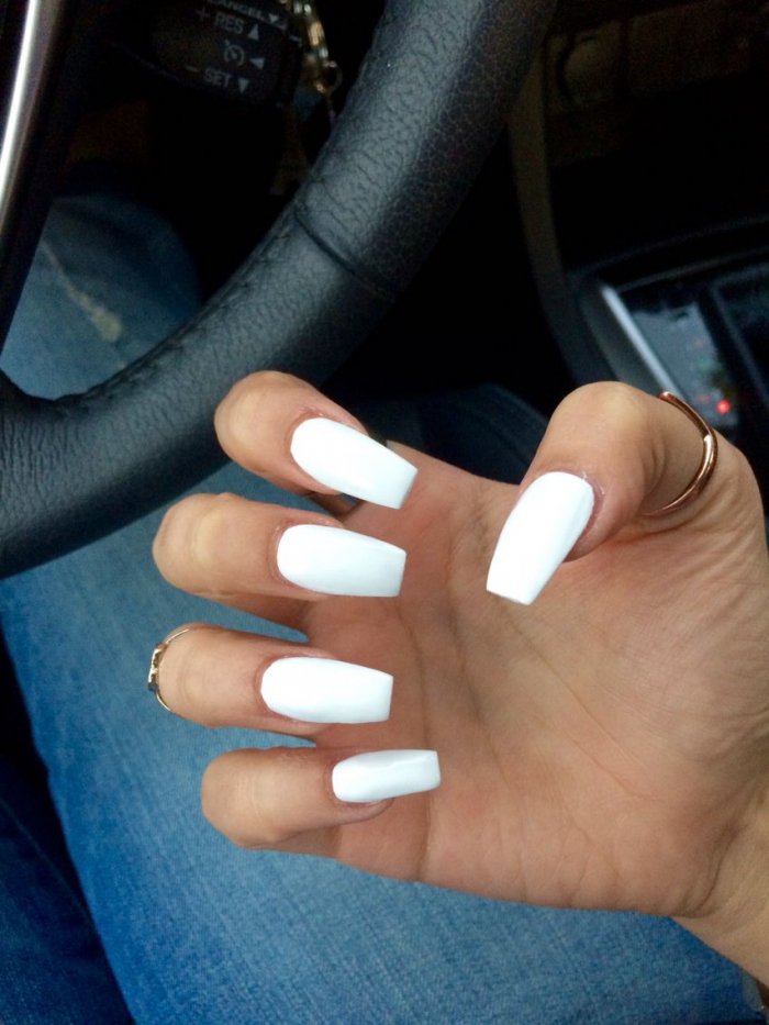 Mediumlong Coffin Acrylic Nails White Prom Nails Are The