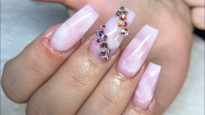 Pink And White Marble Coffin Nails