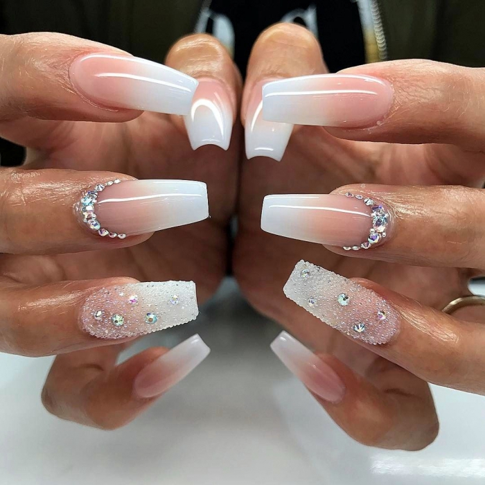 Pink And White Wedding Coffin Nails