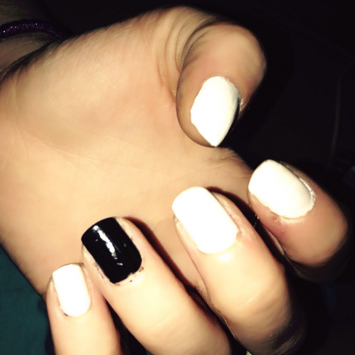 Plain Black White Nails