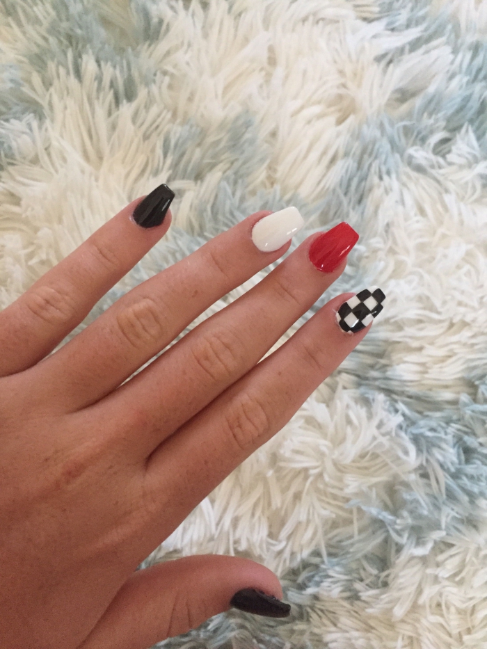 Red White And Black Checkered Nails