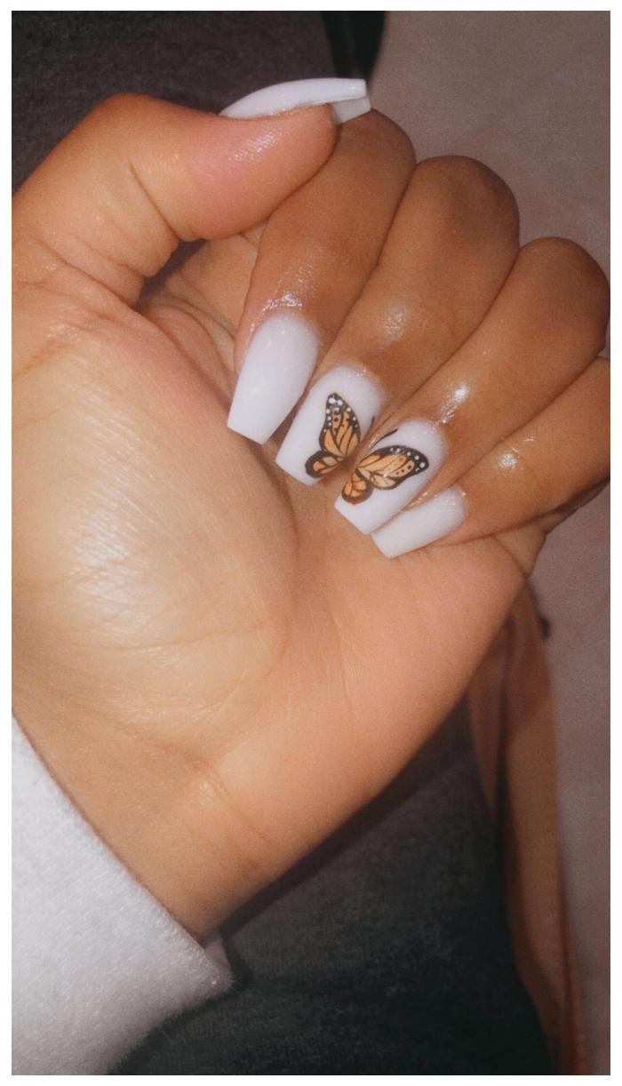 Short Acrylic Nails Designs Butterfly White Short Coffin Nails