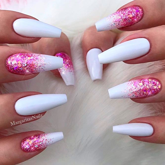 Trendy Pink And White Nails For