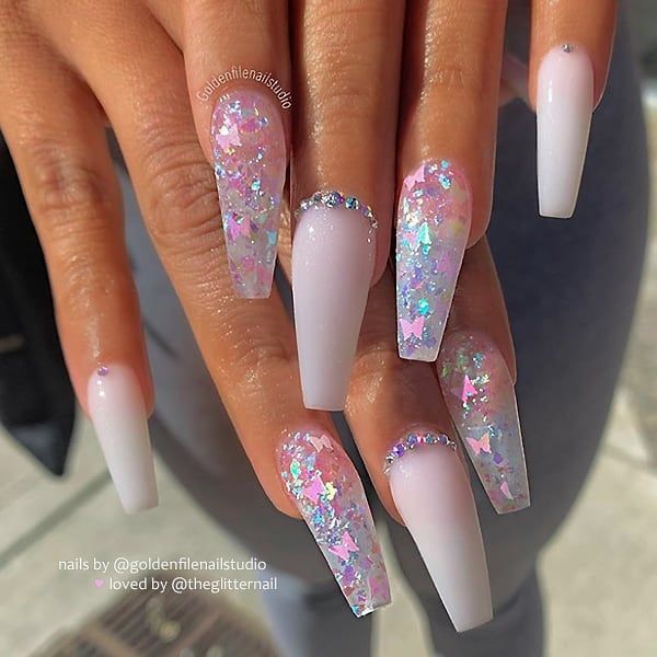 White With Butterfly Nails