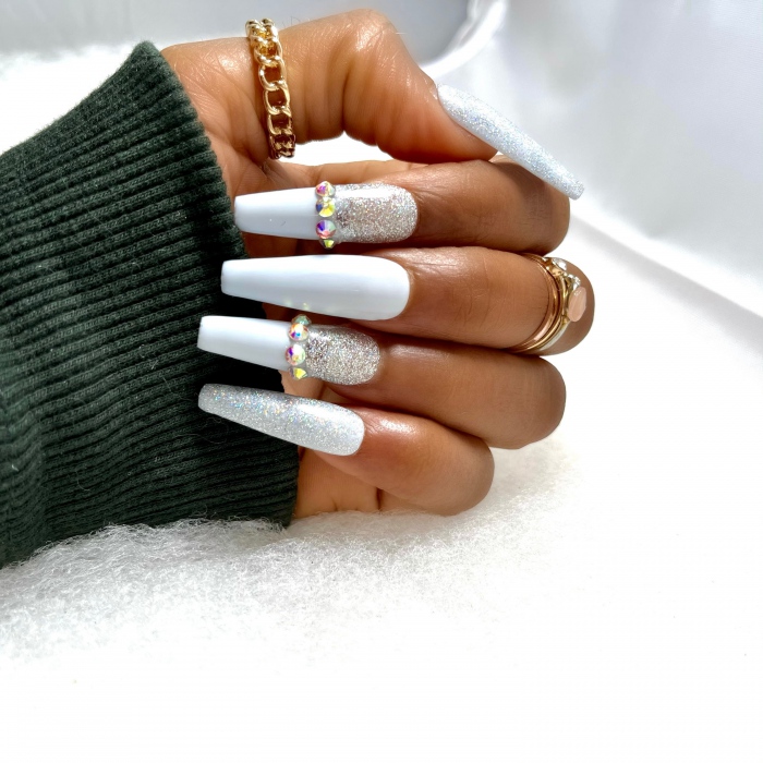 White Crown White Nails Bling Nails Rhinestone Nails