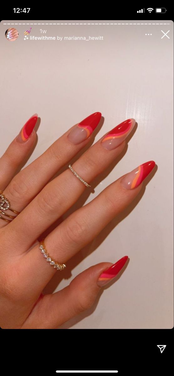 Kylie Jenner Red Swirl Nails In