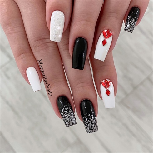 Red White Nails Coffin