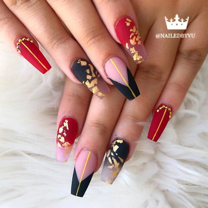 Black Red Gold Nails