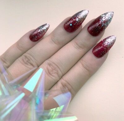 Red Silver Glitter Nails