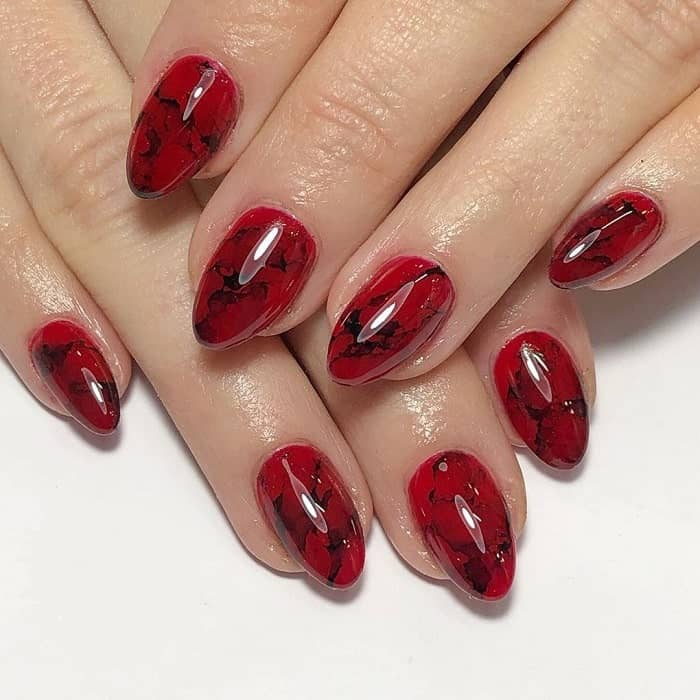 Black Red Marble Nails