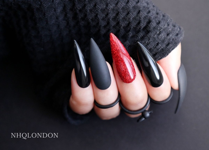 Black Red Stiletto Nails