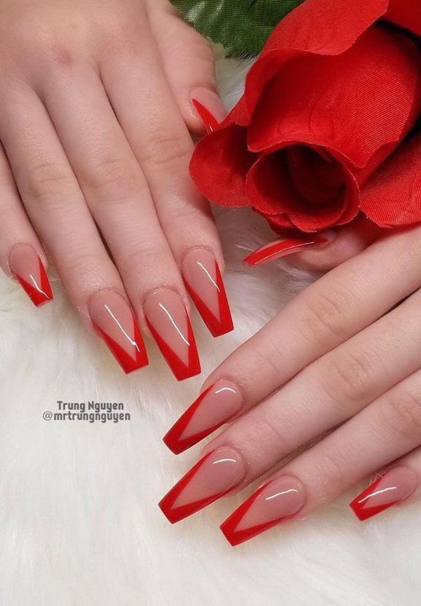 Red Acrylic Nails Coffin