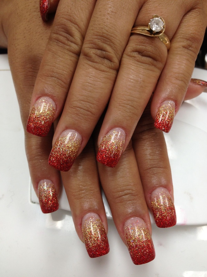 Red Gold Ombre Nails
