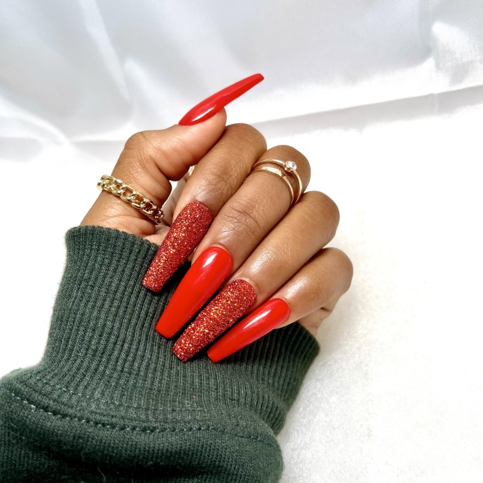 Red Long Coffin Nails