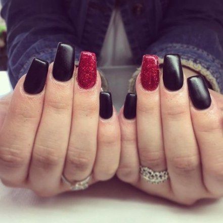 Red Black Glitter Nails