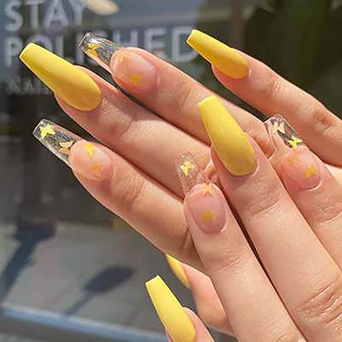 Amazoncom Fairyu Coffin Press On Nails Yellow Long Fake Nails