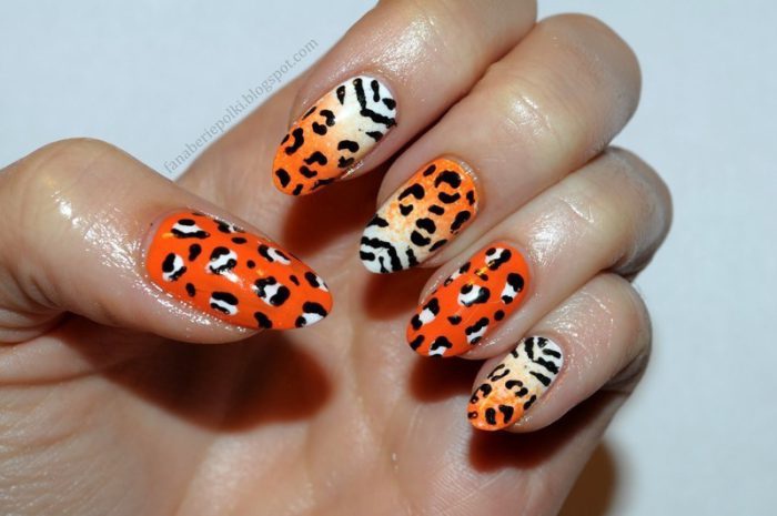 Orange Leopard Print Nails
