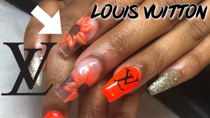 Autum Orange And Gold Louis Vuitton Nails