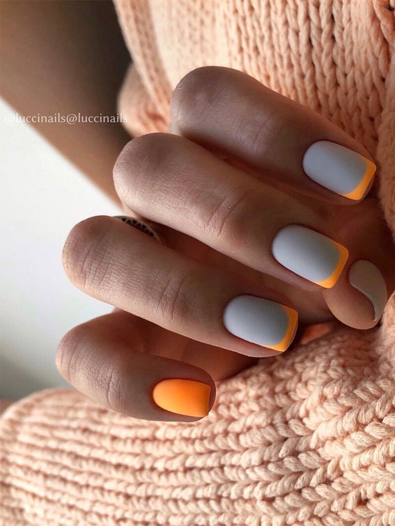 Beautiful Nail Art Designs Ideas Grey And Orange Neon Nails