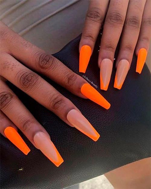 Orange Bright Neon Nails