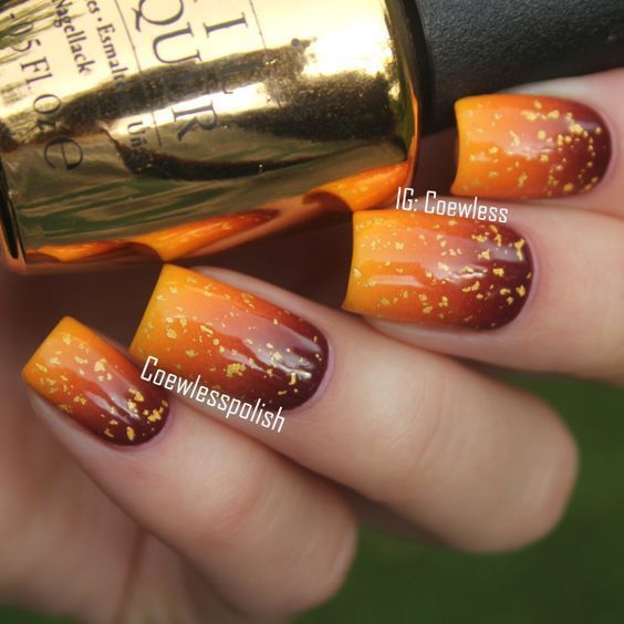 Orange Ombre Burnt Nails
