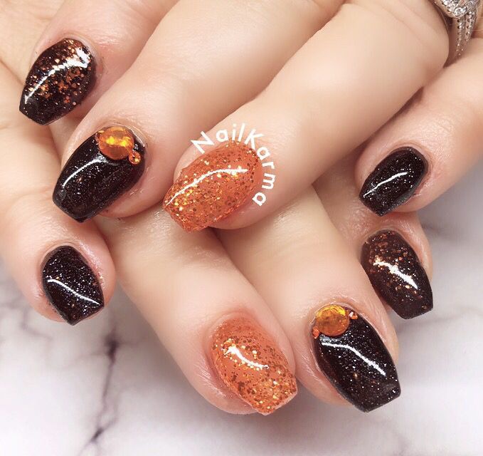 Black And Orange Gel Nails