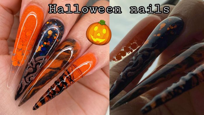 Black And Orange Halloween Nails