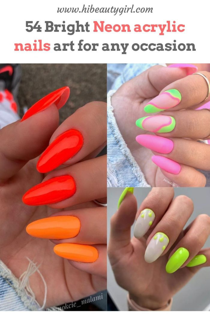 Bright Neon Acrylic Nails With Green Pink Yellow Orange Nail