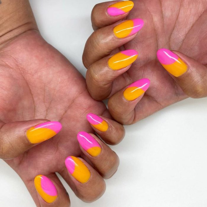 Orange Neon Pink Nails