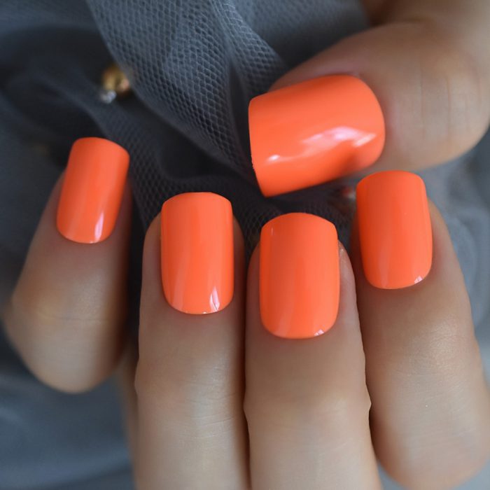 Bright Orange Fake Nails Faux Ongles Uv False Nails Full Cover